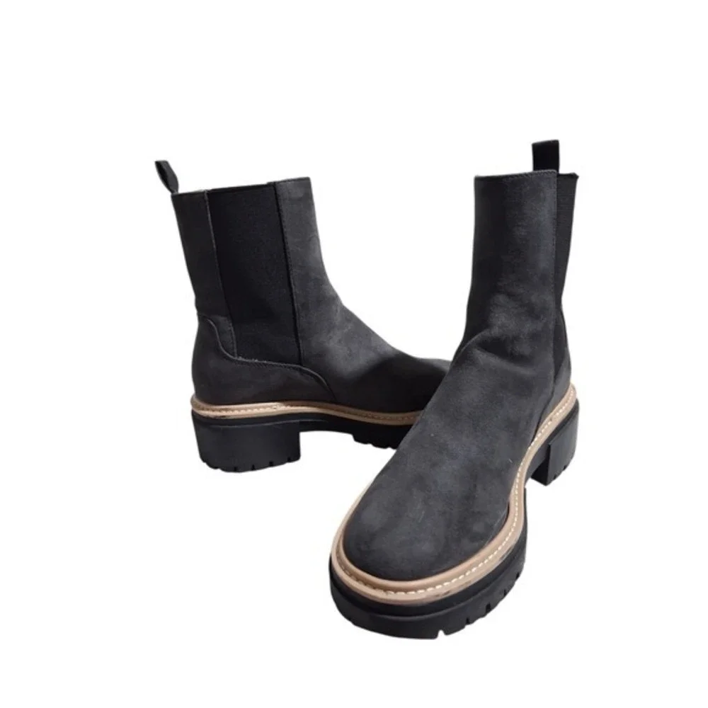 Open Edit Chunky Platform‎ Mya Lug Sole Women's Size 7.5 Chelsea Suede Boots
